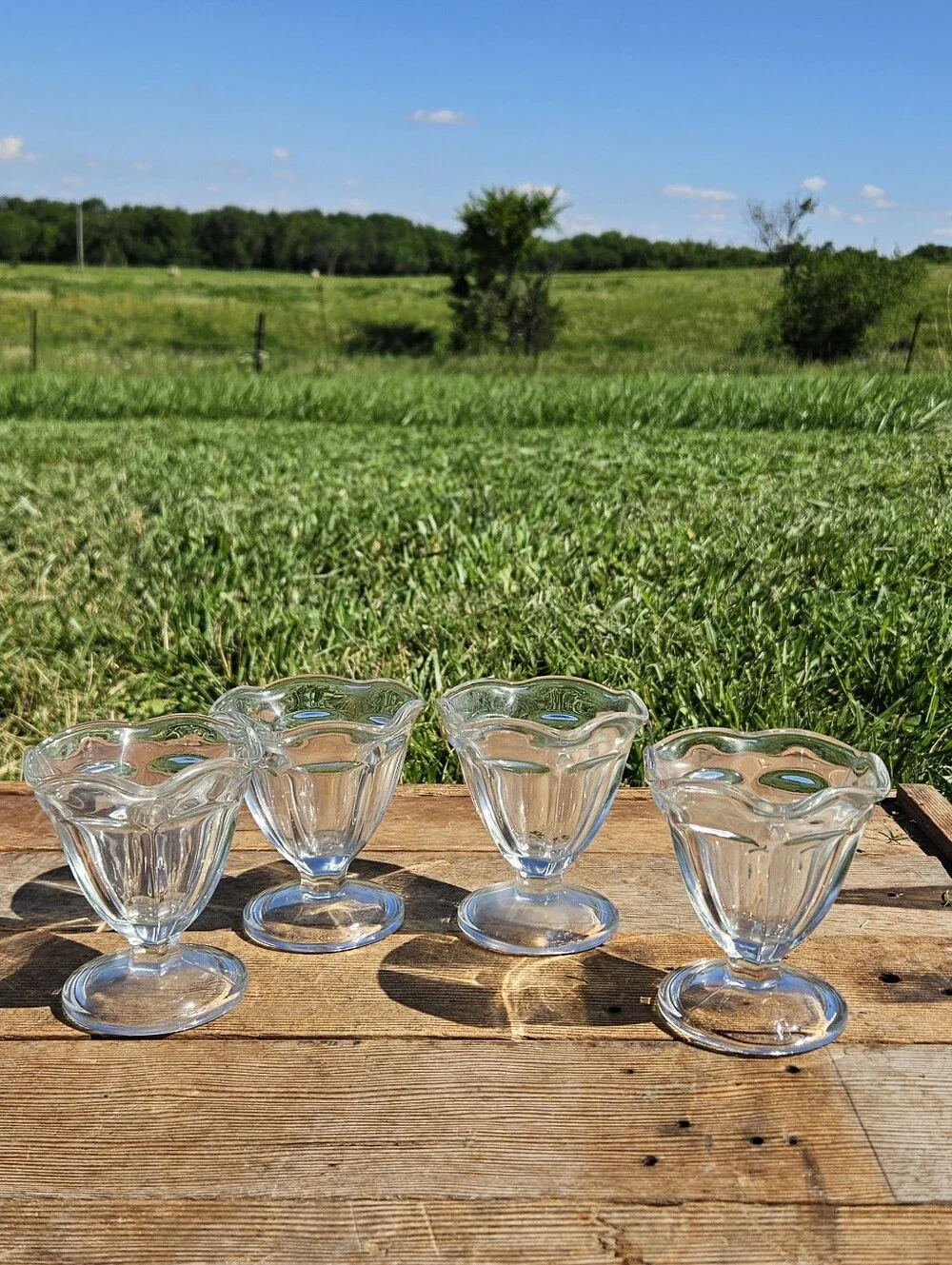 Vintage Retro MCM Anchor Hocking Tulip Glass Ice Cream Sundae Dessert Cups Set 4